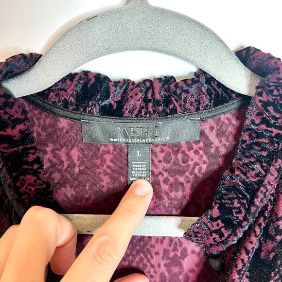 WHBM Snakeskin Print Velvet Burnout Button-Up Popover Drapey Flowy Top Sz Large - Picture 2 of 5